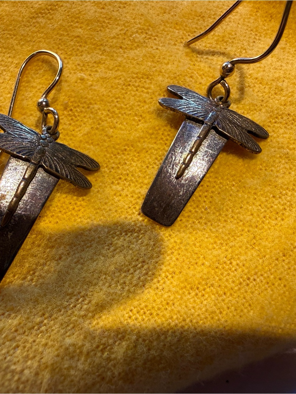 Dragonfly Drop Earrings in Antique Silver Tone
